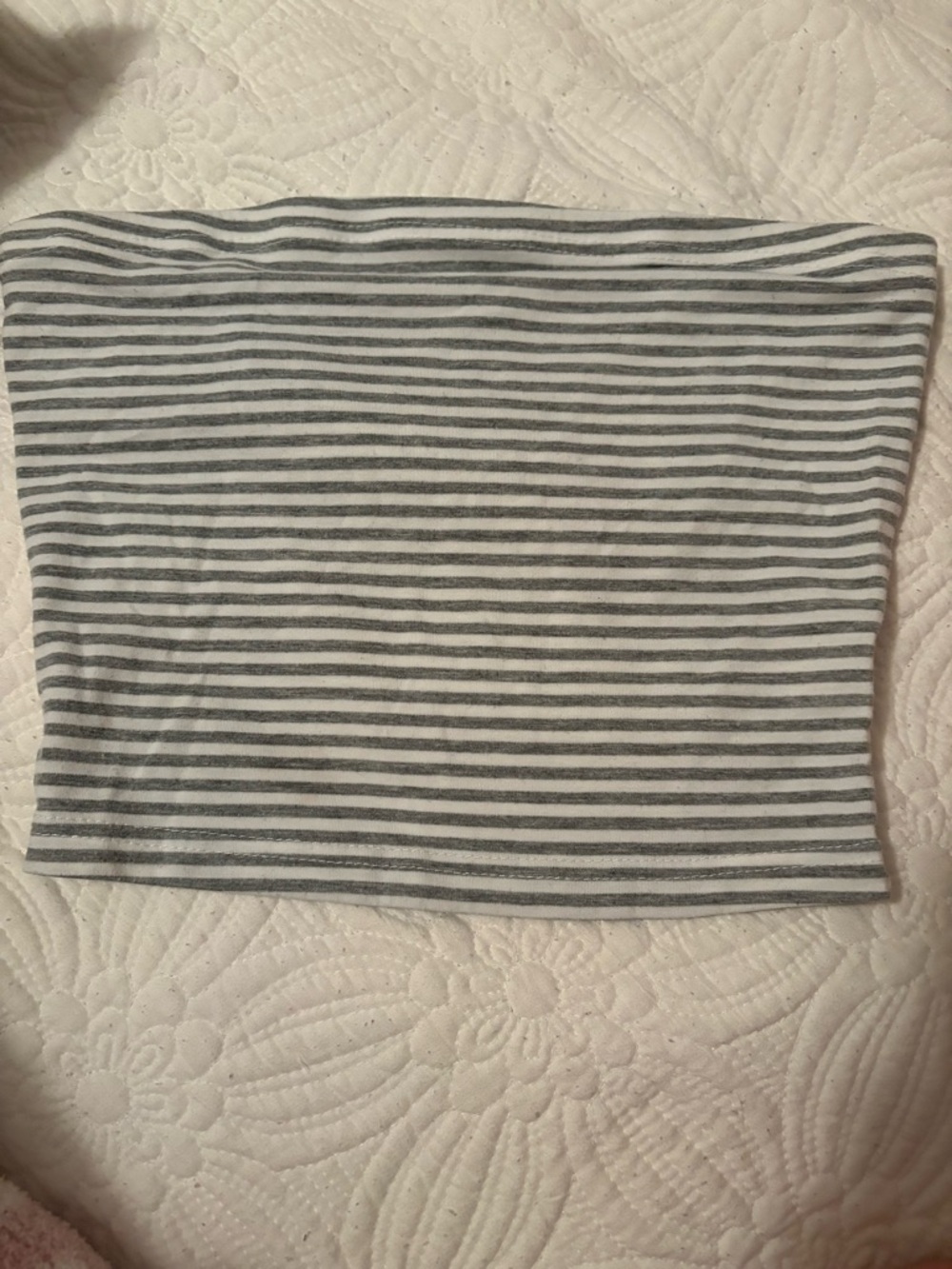 SHEIN Gray and White Striped Tube Crop Top